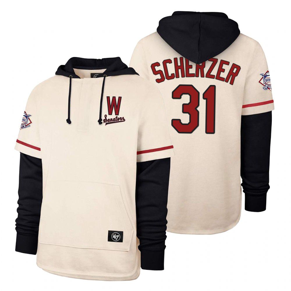 Men Washington Nationals #31 Scherzer Cream 2021 Pullover Hoodie MLB Jersey